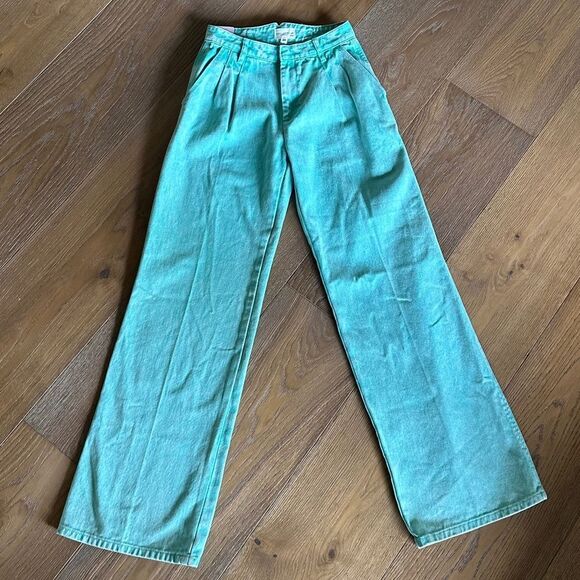 AVEC LES FILLES High Waist Wide Leg Jeans In Aloe Mist - Picture 4 of 12